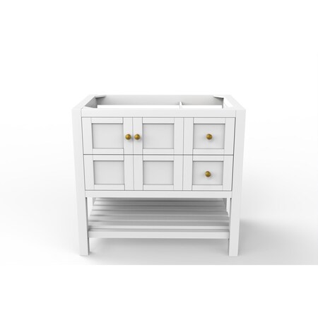 Castello Usa Alicia 36" White Vanity Base with Gold Handles CB-VEN-36W-GLD-VBO